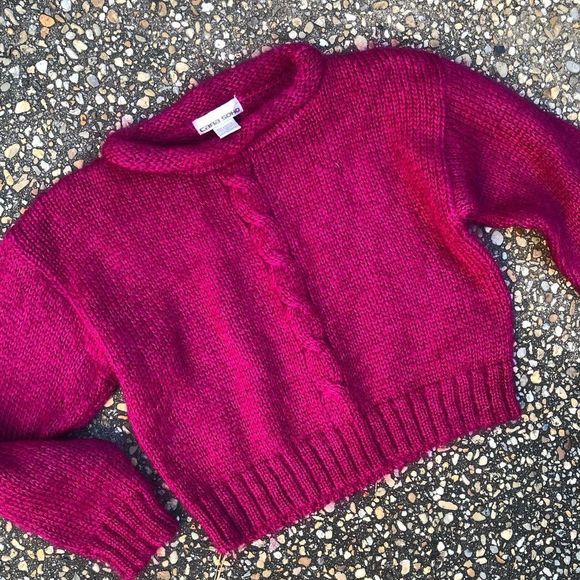 cara soho Sweaters - Vintage 1990’s raspberry fuzzy mohair cropped sweater M